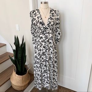 Zara Floral Puff Sleeve Midi Dress